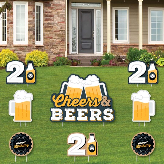 Big Dot of Happiness; Big Dot of Happiness Cheers and Beers to 21 Years - Yard Sign and Outdoor Lawn Decorations - 21st Birthday Party Yard Signs - Set of 8; Category:Yard Signs; Image:1